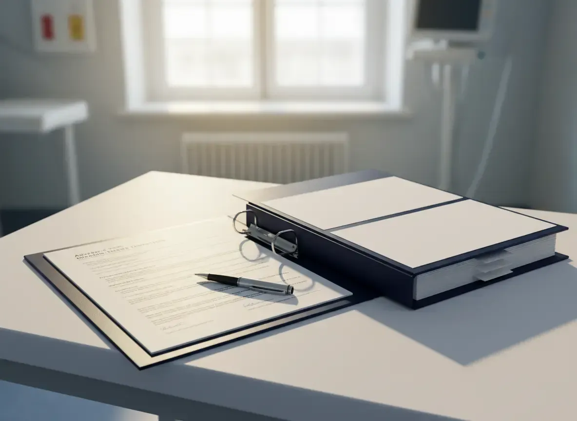 Advance Healthcare Directive document lying on a medical table