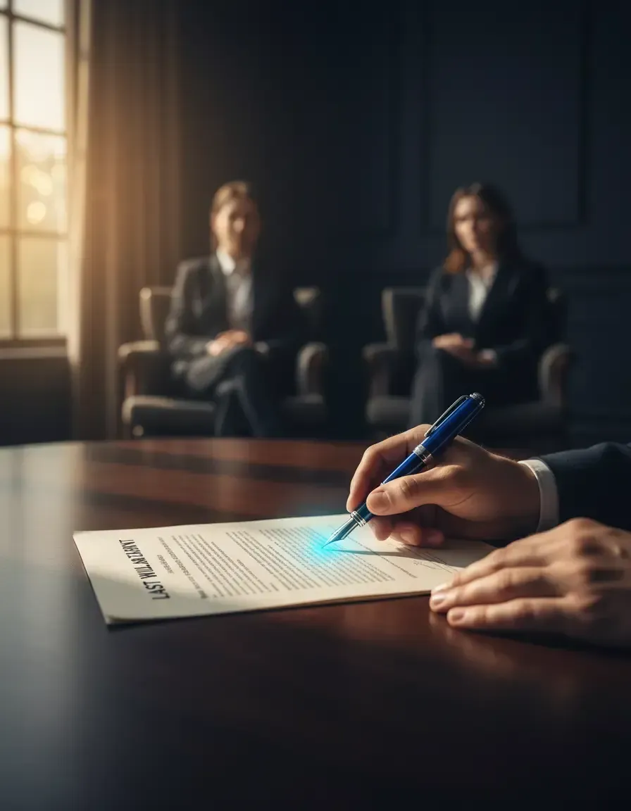 Signing a Last Will and Testament with professional witnesses present