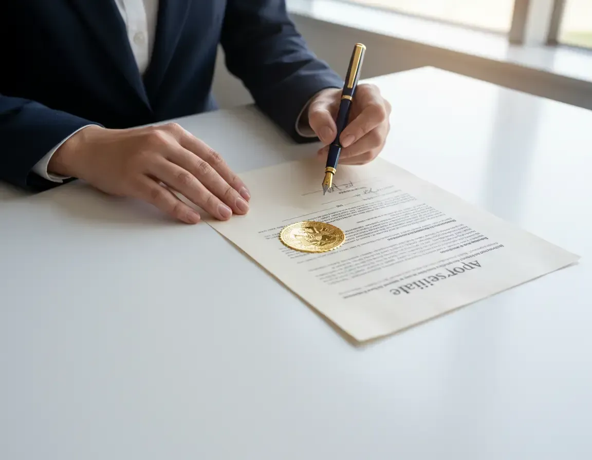 Professional reviewing Florida apostille documents with a subtle blue tint