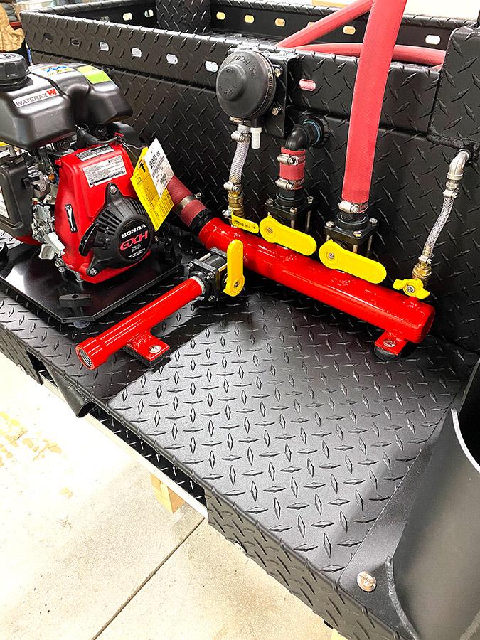 Southern Rough UTV fire skid aluminum manifold system with powder coat finish, pressure gauge, and color-coded valves for easy mixed operator use