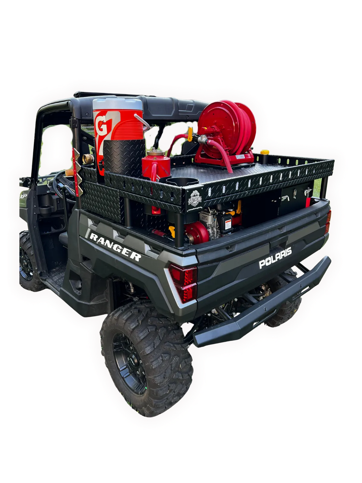 TrailForge UTV Unit isolated on a dark background, showcasing its construction and finish.