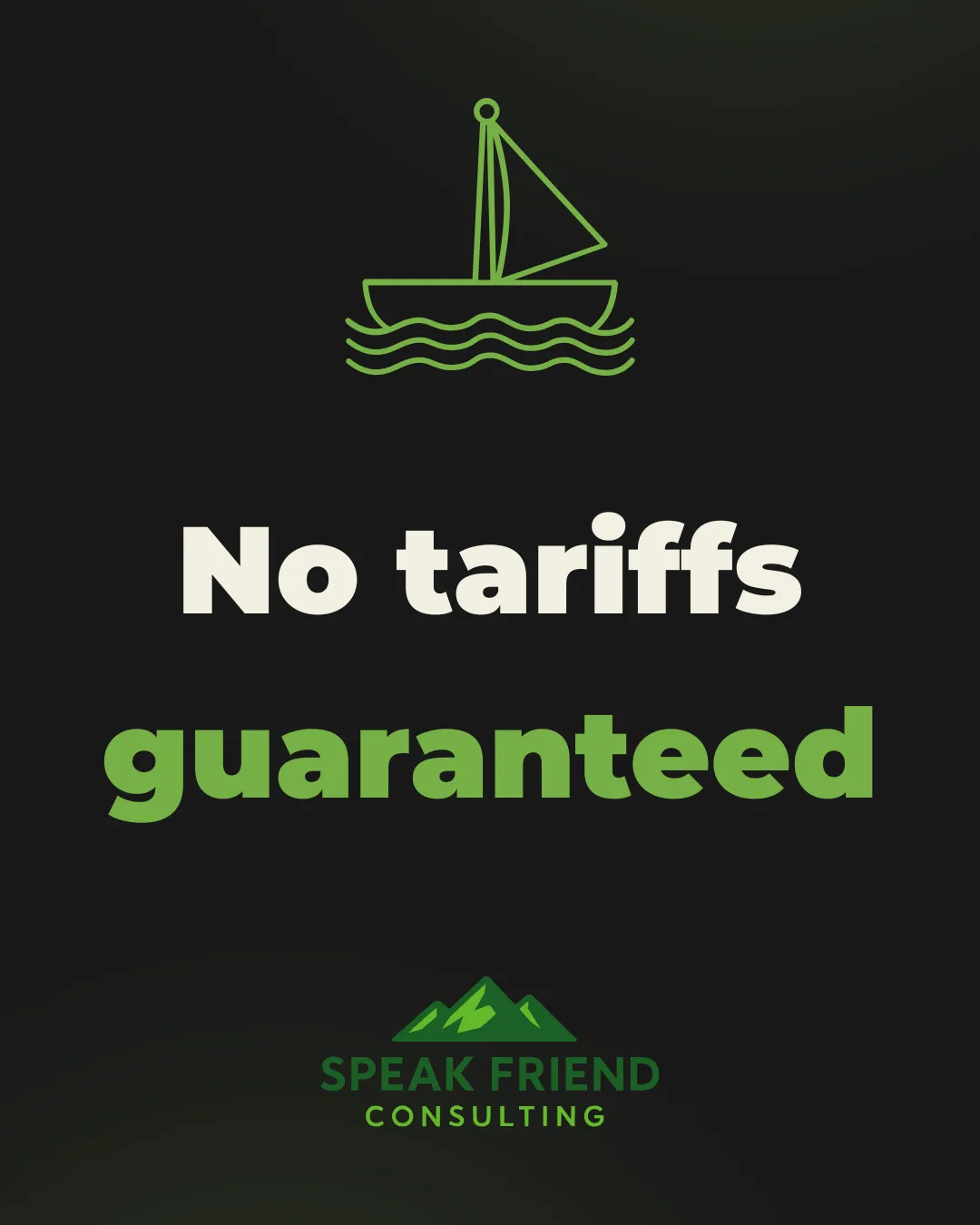 "No Tariffs Guaranteed" graphic