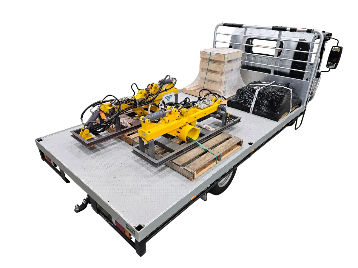 Delivery truck loaded with components to be dispatched