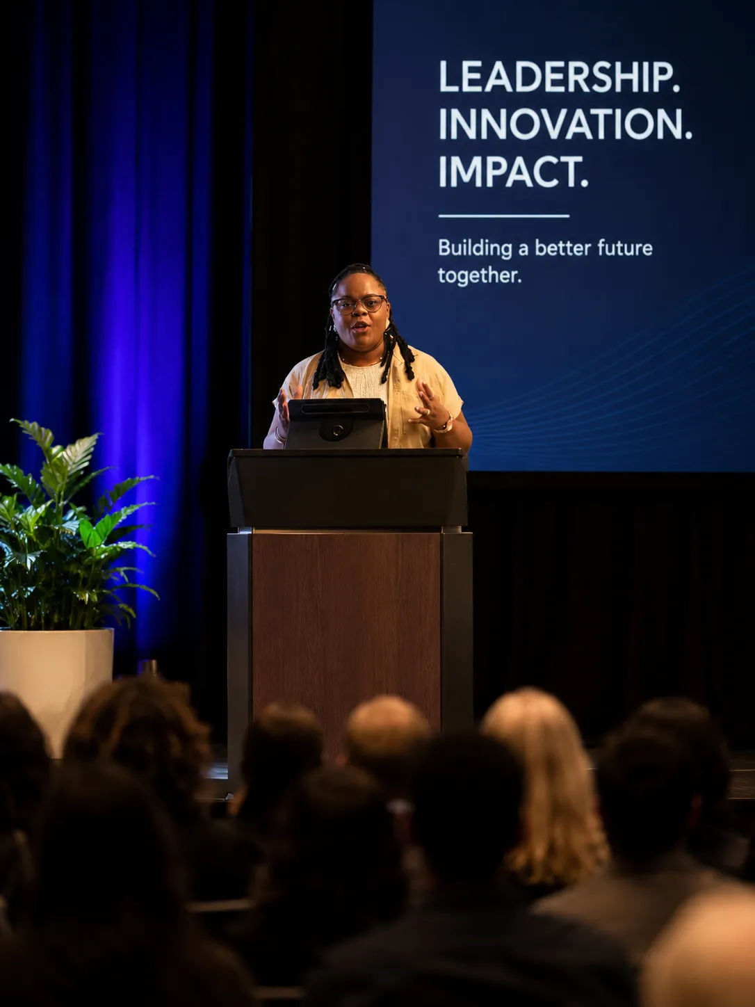 Speaker delivering insights to an audience
