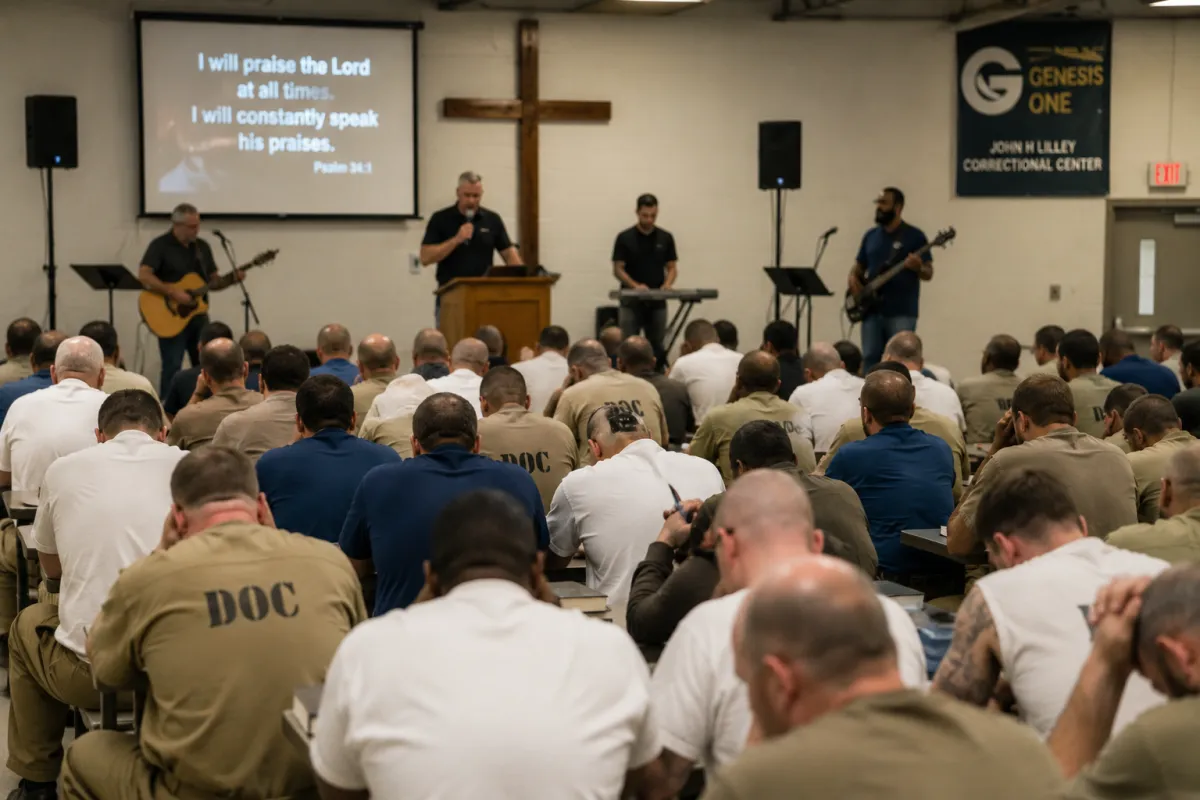 G1 volunteers at John H Lilley Correctional Center inmate service, Oklahoma