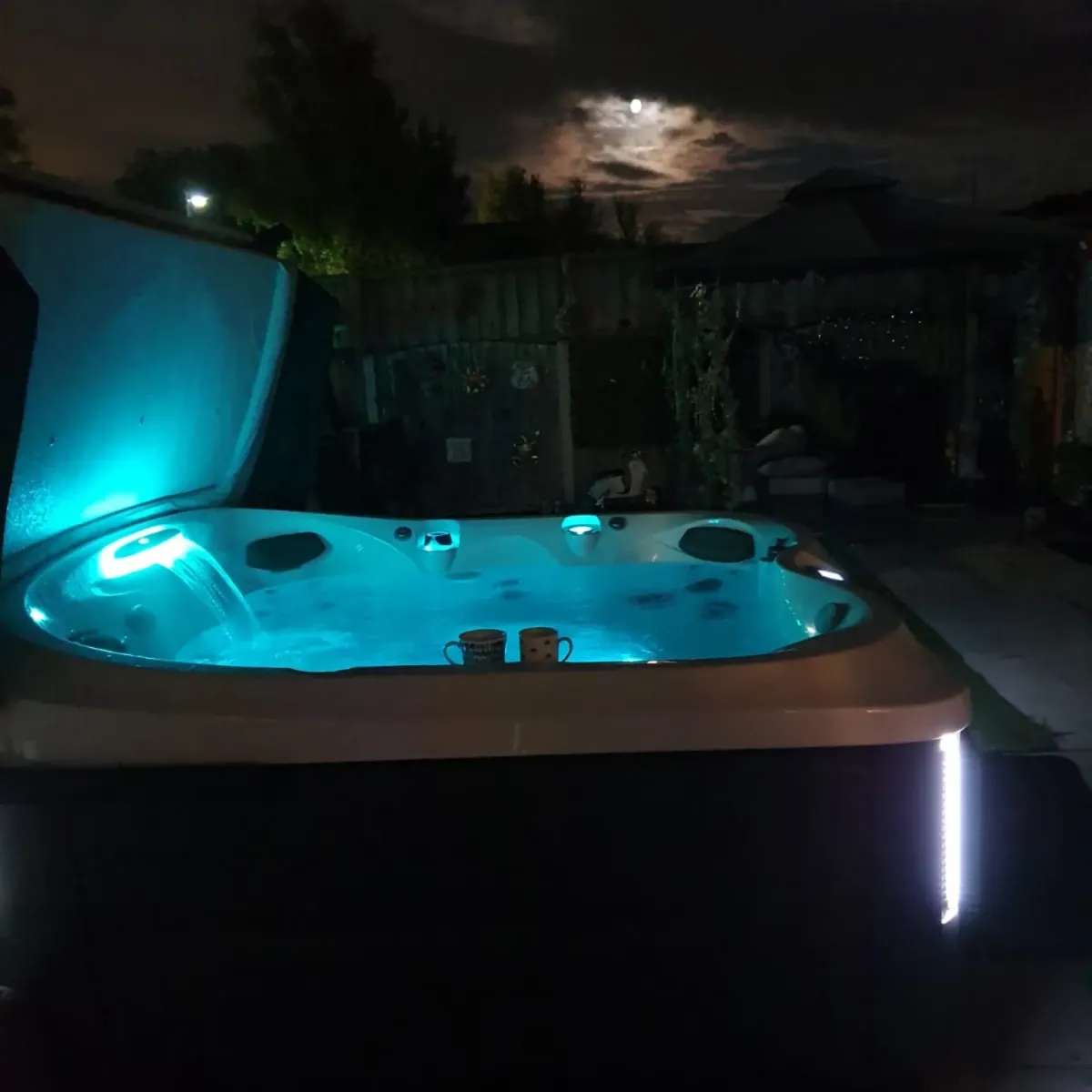 Jacuzzi Hot Tub Install with water at night