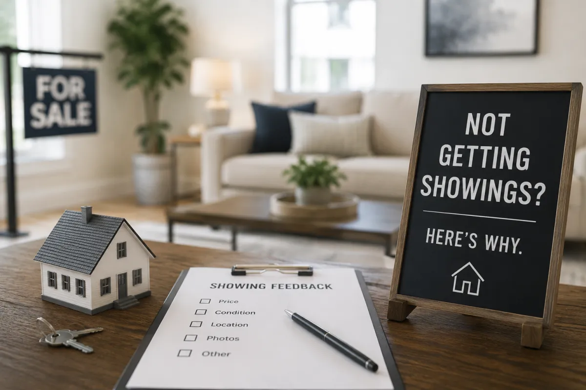 Why a home is not getting showings even when priced right infographic about listing photos, buyer filters, marketing timing, and showing access.