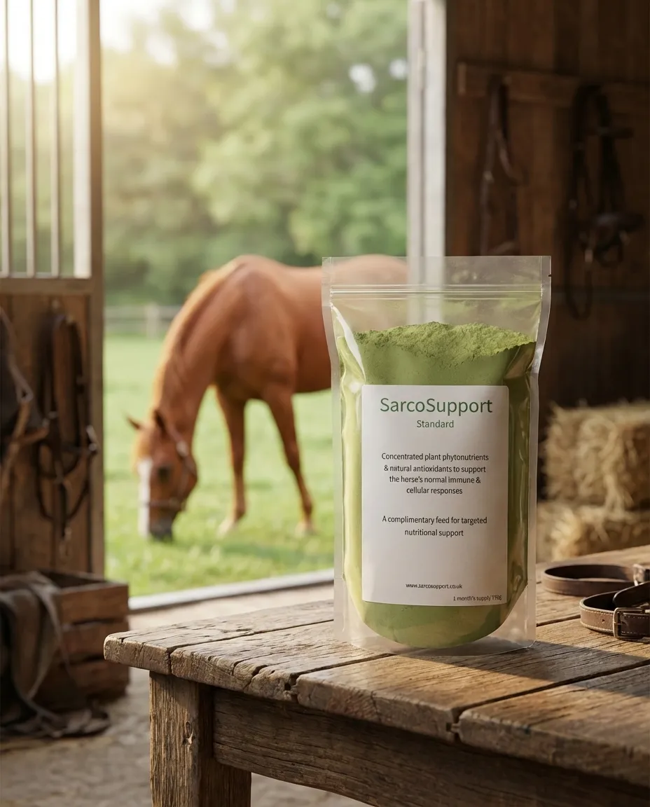 SarcoSupport Standard pouch on a stable yard background