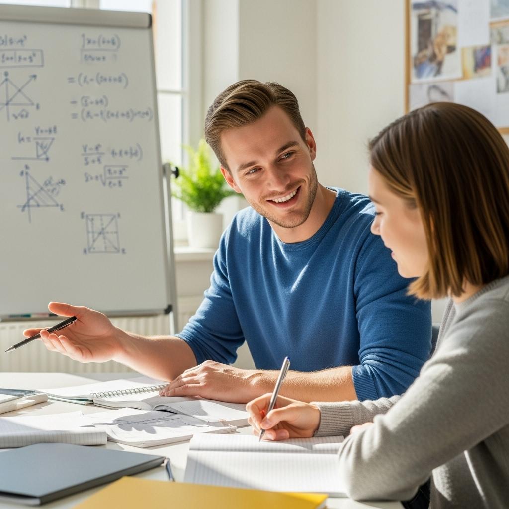 College-age tutor helping a student with math
