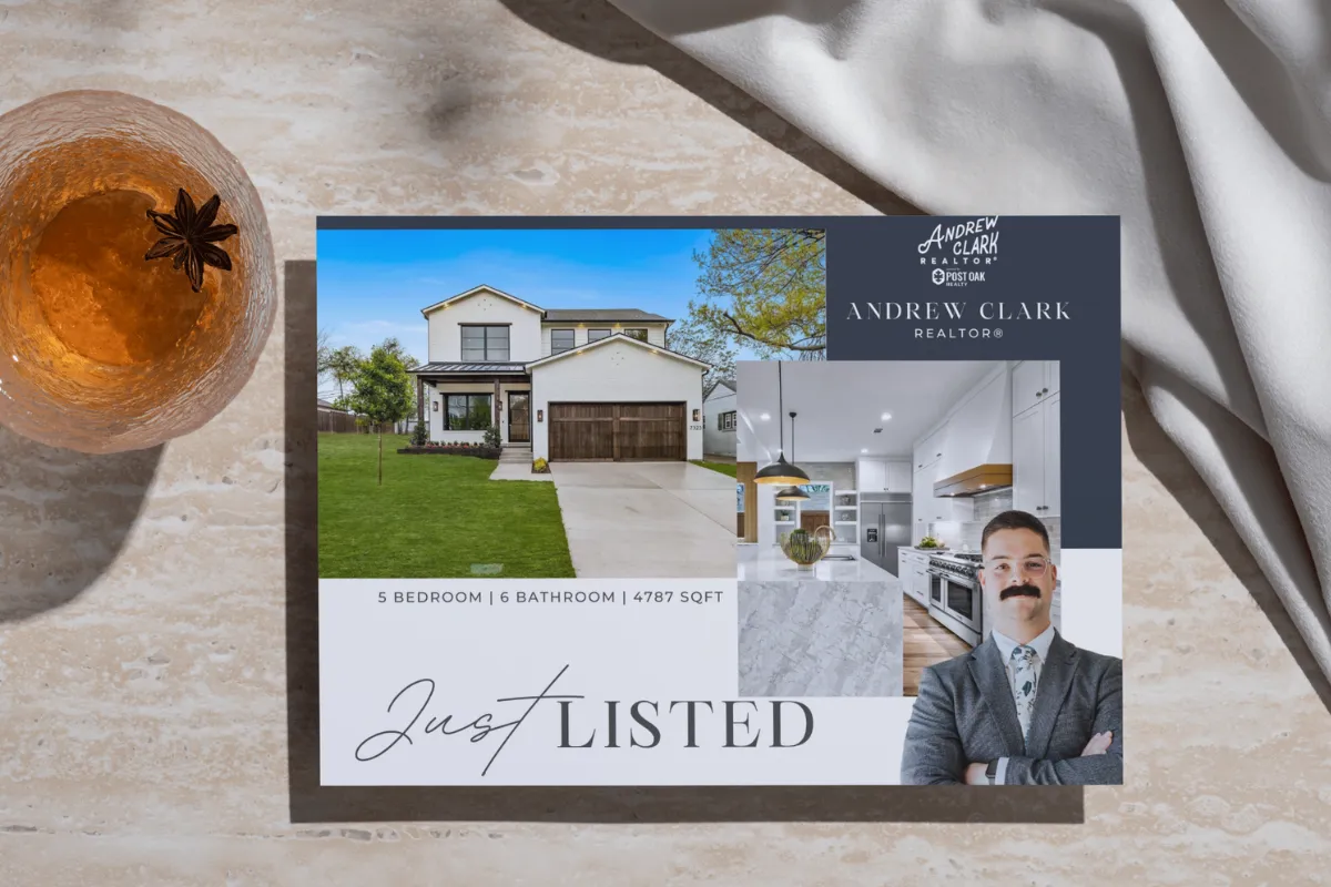 A copy of Andrew Clark realtor's postcard of a propoerty Just Listed