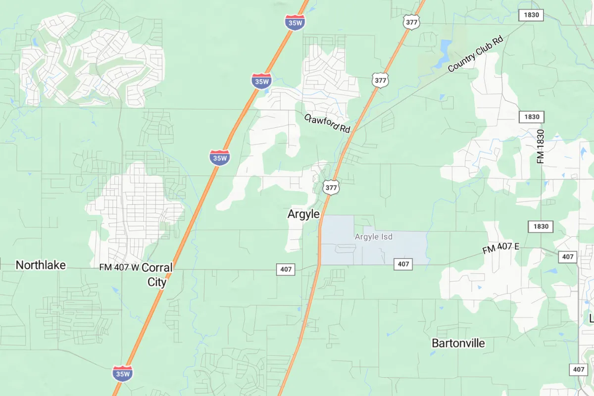 map of the Argyle Texas area