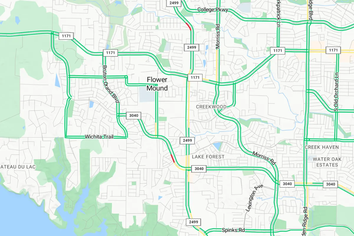 Roads and commute routes around Flower Mound Texas