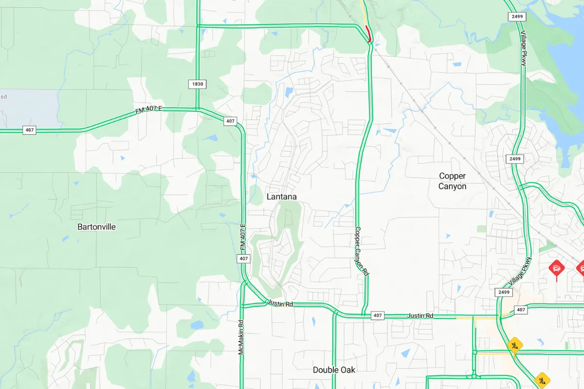 Roads and commute routes near Lantana Texas
