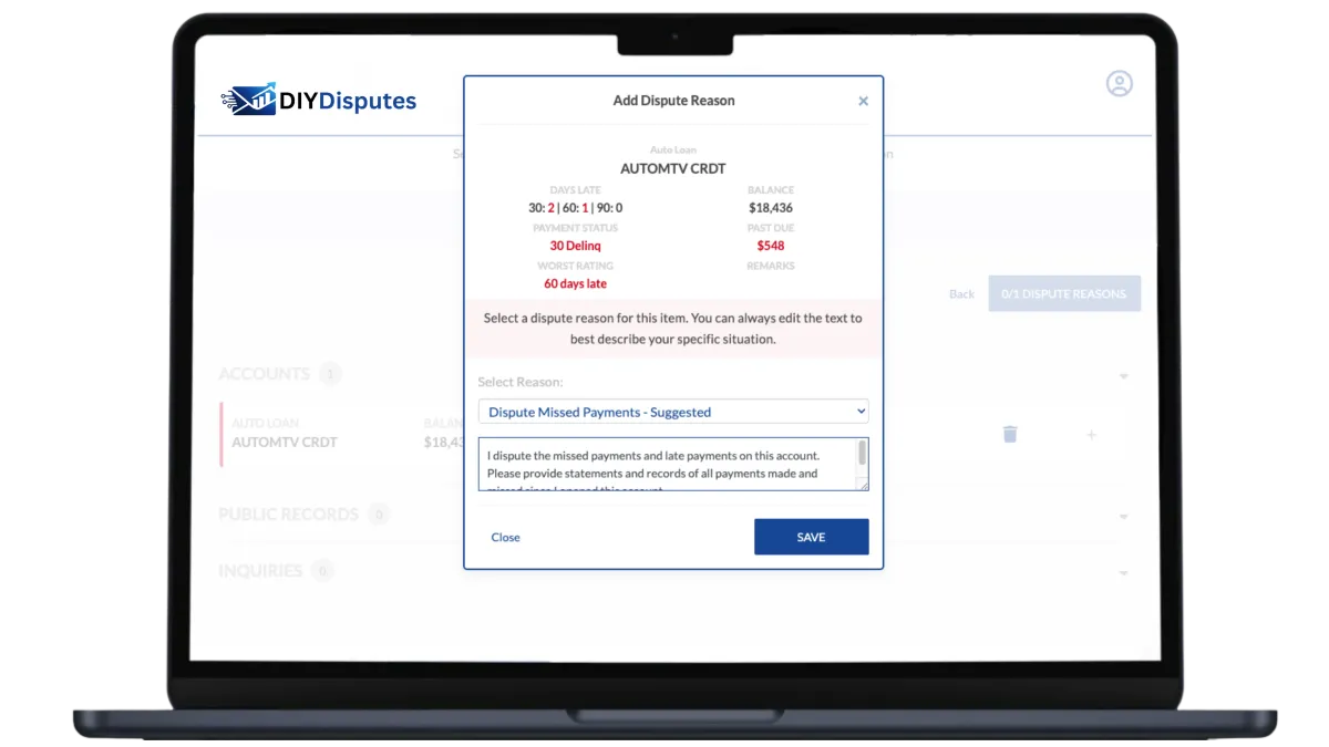 DIY Disputes Dashboard - Add Dispute Reason