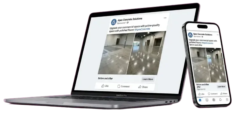 meta ads shown on a laptop and a mobile phone