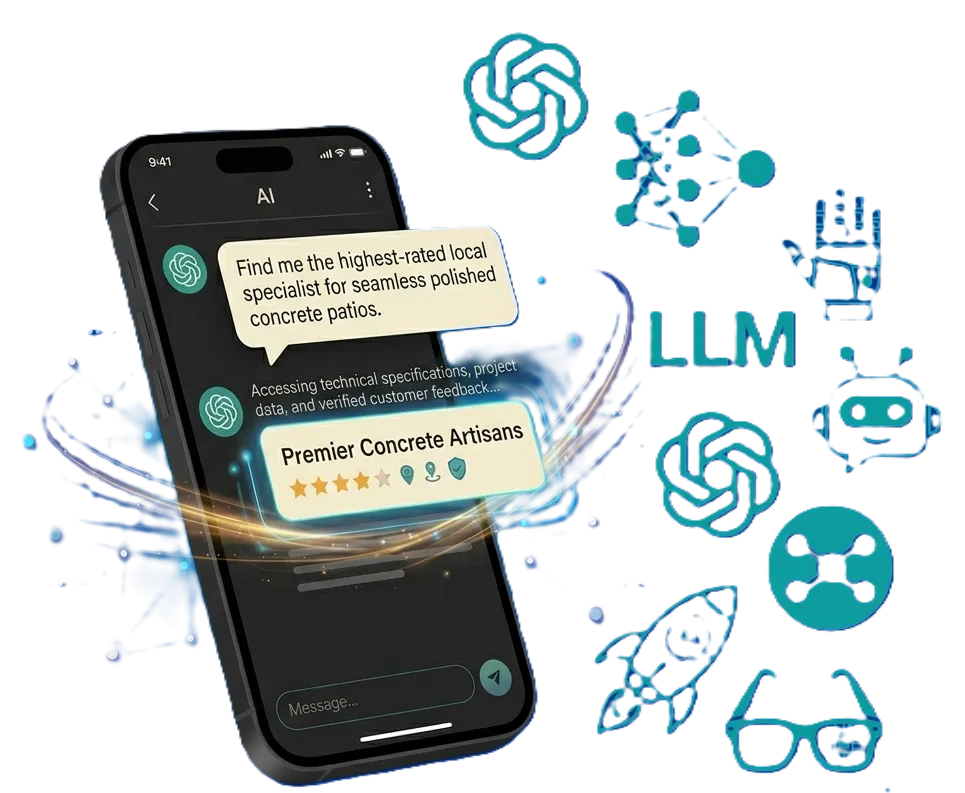 Ai search results on a phone for a decorative concrete business