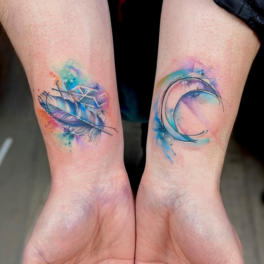 person with tattoo on right arm