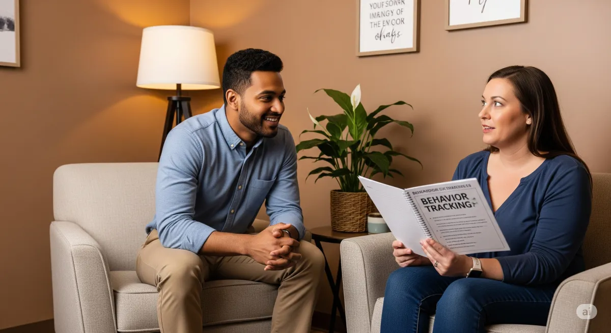 Acceptance and Commitment Therapy session at Cornerstone Wellness Center in Medina, OH, highlighting the supportive relationship between therapist and client in a nurturing environment.
