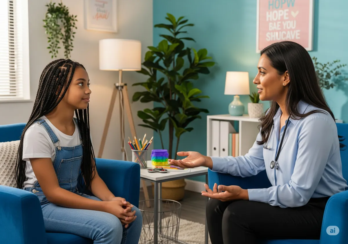 ACT therapy session at Cornerstone Wellness Center in Medina, OH, with therapist Christine Zeh and a middle-aged Asian American female client in a welcoming environment.