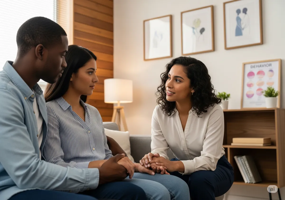 ACT therapy session at Cornerstone Wellness Center in Medina, OH, with therapist David Reece and a Latina teen client in a bright, encouraging therapy space.