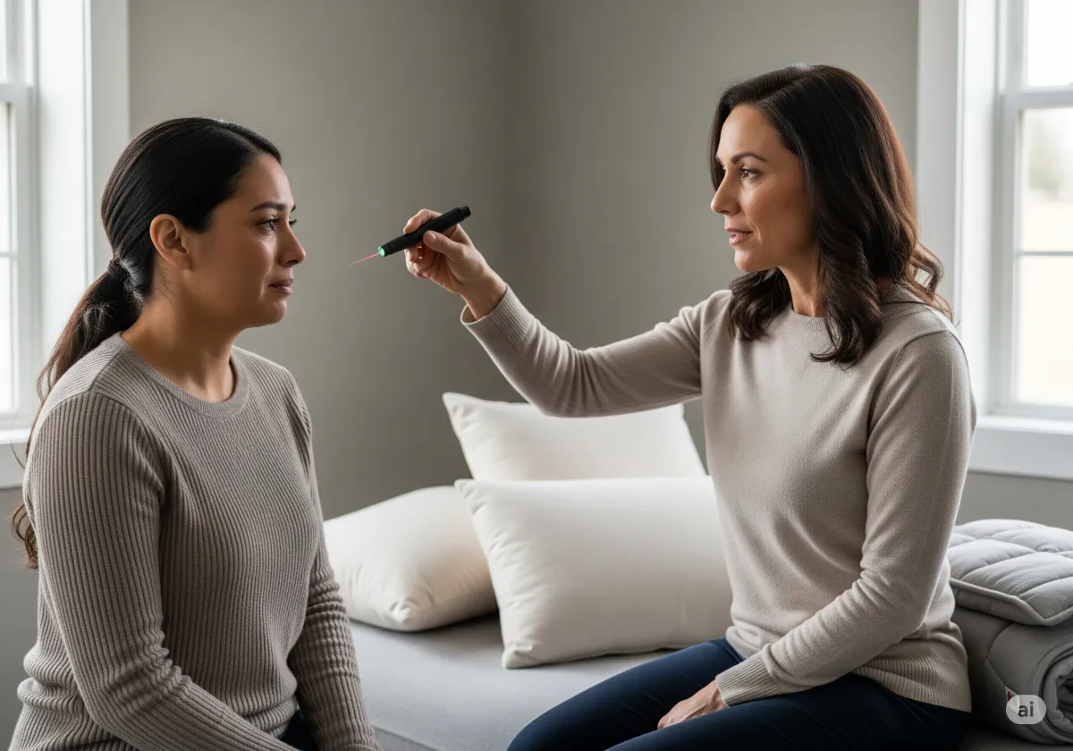 Acceptance and Commitment Therapy session at Cornerstone Wellness Center in Medina, OH, highlighting the supportive relationship between therapist and client in a nurturing environment.
