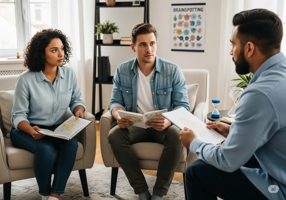 ACT therapy session at Cornerstone Wellness Center in Medina, OH, with therapist Christine Zeh and a middle-aged Asian American female client in a welcoming environment.