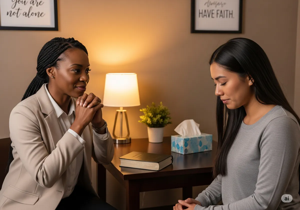 Acceptance and Commitment Therapy session at Cornerstone Wellness Center in Medina, OH, highlighting the supportive relationship between therapist and client in a nurturing environment.