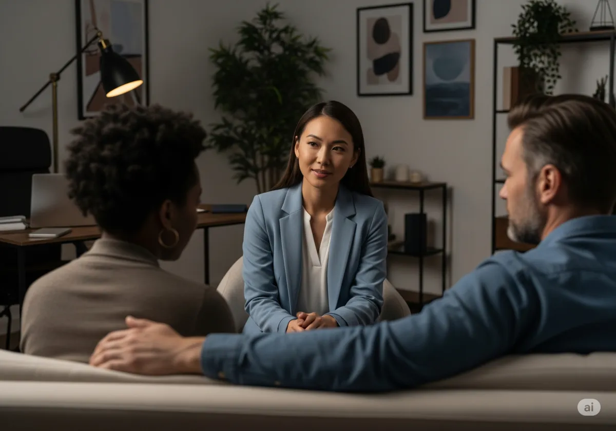 A supportive ACT therapy moment at Cornerstone Wellness Center in Medina, OH, depicting a therapist and client during a transformative breakthrough in a caring setting.