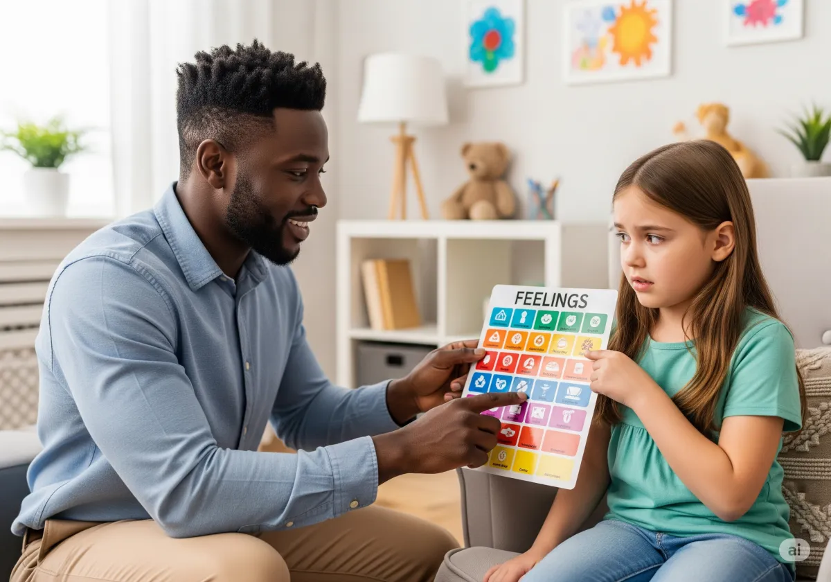 ACT therapy session at Cornerstone Wellness Center in Medina, OH, with therapist Amanda Hill and a young African American male client in a peaceful therapy room.