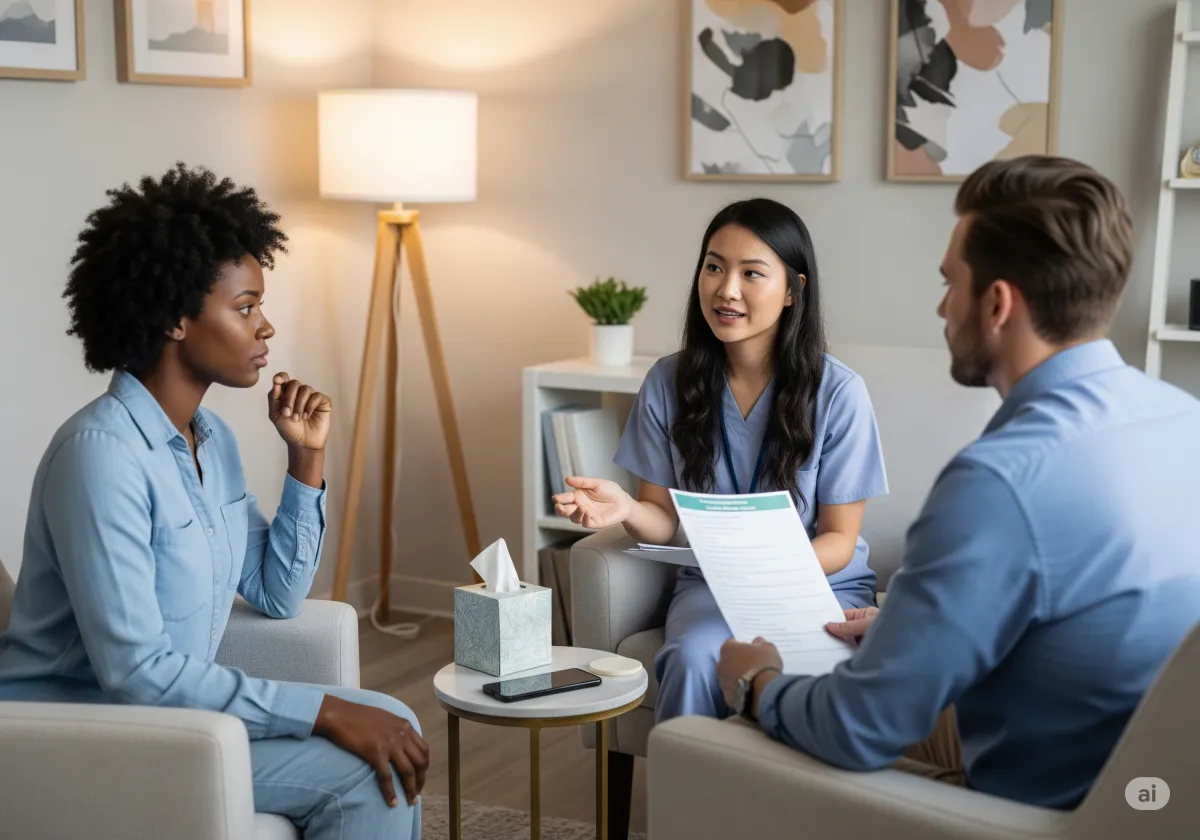 ACT therapy session at Cornerstone Wellness Center in Medina, OH, with therapist David Reece and a Latina teen client in a bright, encouraging therapy space.