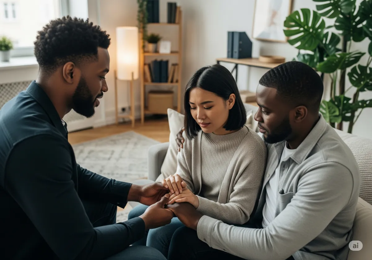 Acceptance and Commitment Therapy session at Cornerstone Wellness Center in Medina, OH, highlighting the supportive relationship between therapist and client in a nurturing environment.