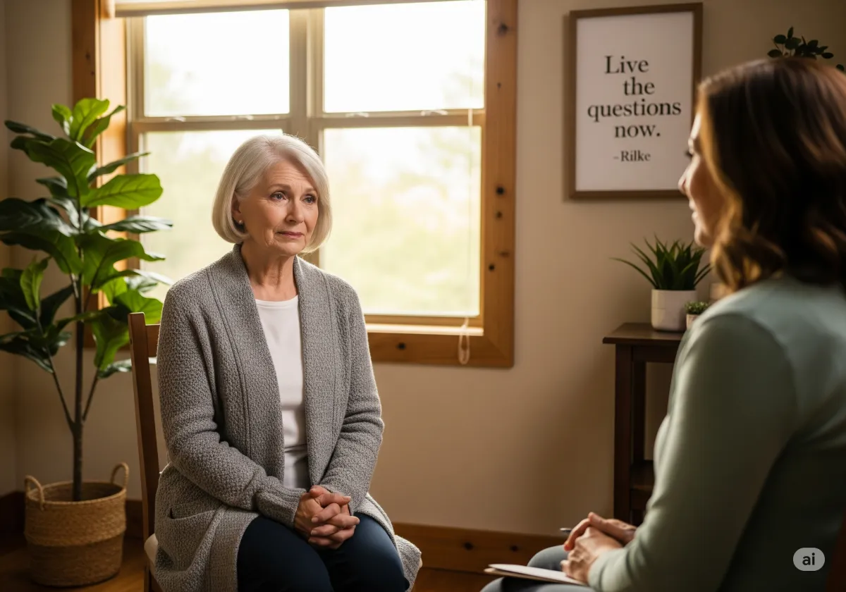 A supportive ACT therapy moment at Cornerstone Wellness Center in Medina, OH, depicting a therapist and client during a transformative breakthrough in a caring setting.