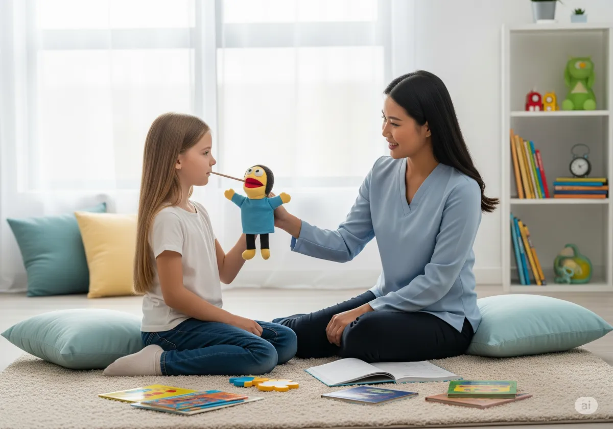 ACT therapy session at Cornerstone Wellness Center in Medina, OH, with therapist Christine Zeh and a middle-aged Asian American female client in a welcoming environment.