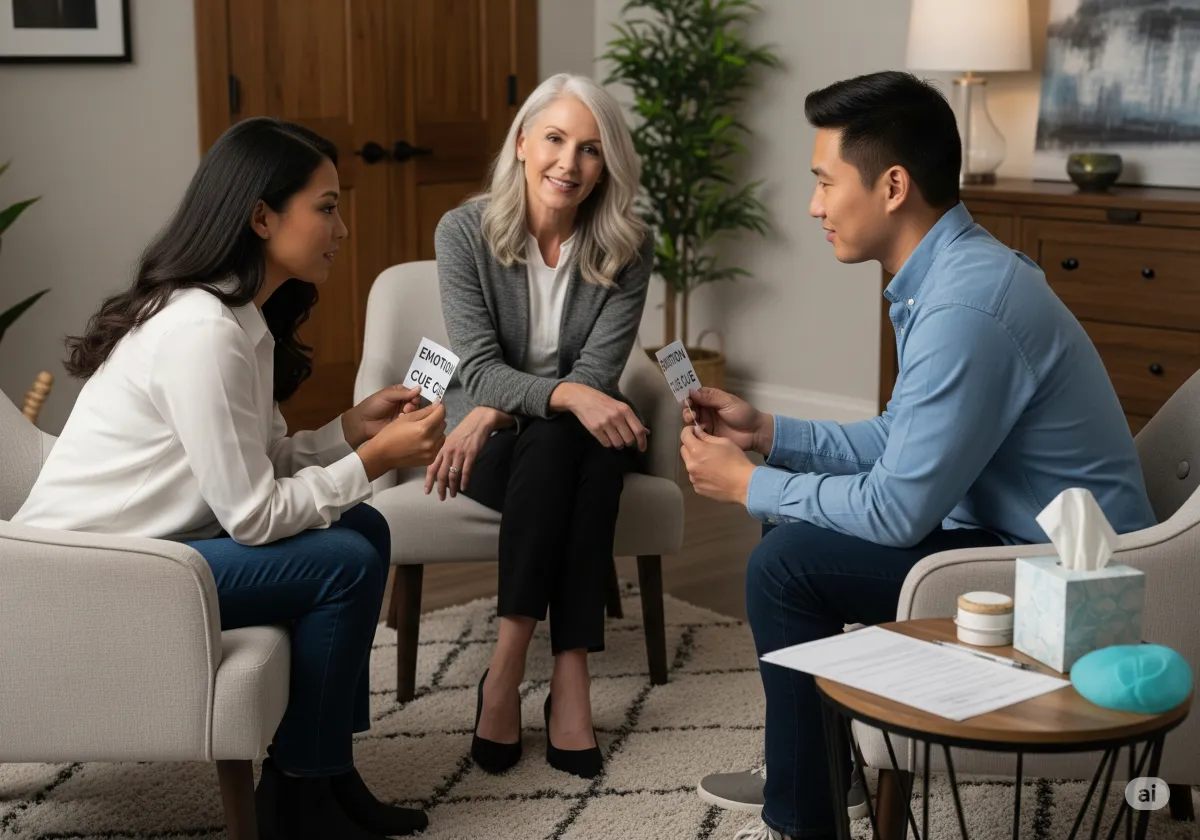 Acceptance and Commitment Therapy session at Cornerstone Wellness Center in Medina, OH, highlighting the supportive relationship between therapist and client in a nurturing environment.