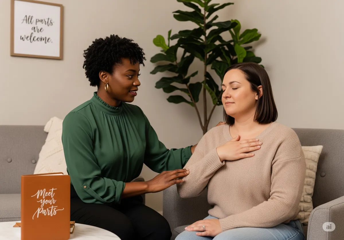 Acceptance and Commitment Therapy session at Cornerstone Wellness Center in Medina, OH, highlighting the supportive relationship between therapist and client in a nurturing environment.