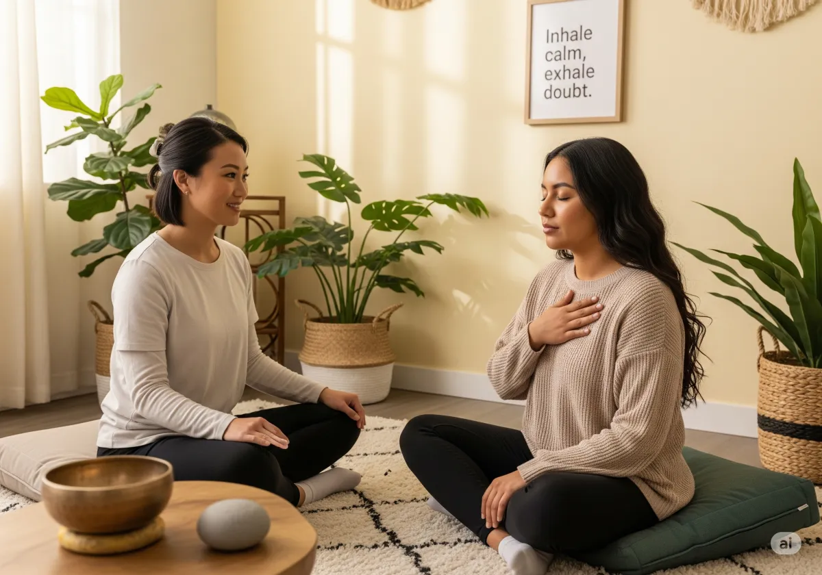 Acceptance and Commitment Therapy session at Cornerstone Wellness Center in Medina, OH, highlighting the supportive relationship between therapist and client in a nurturing environment.
