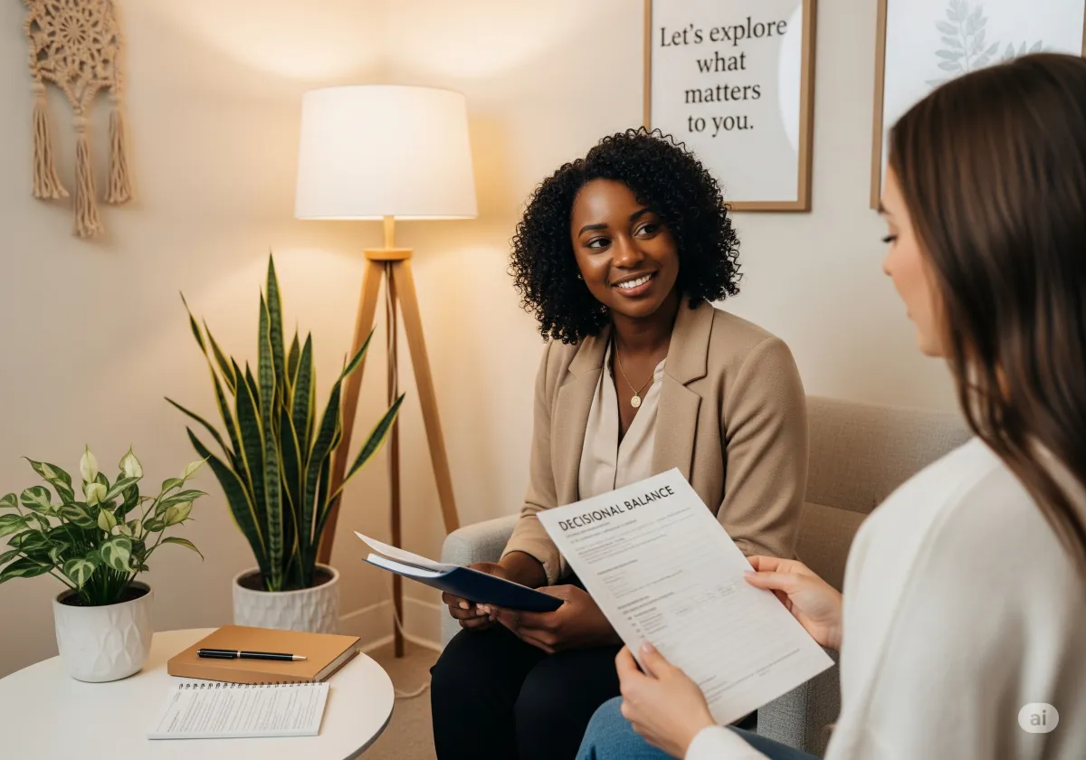 Acceptance and Commitment Therapy session at Cornerstone Wellness Center in Medina, OH, highlighting the supportive relationship between therapist and client in a nurturing environment.