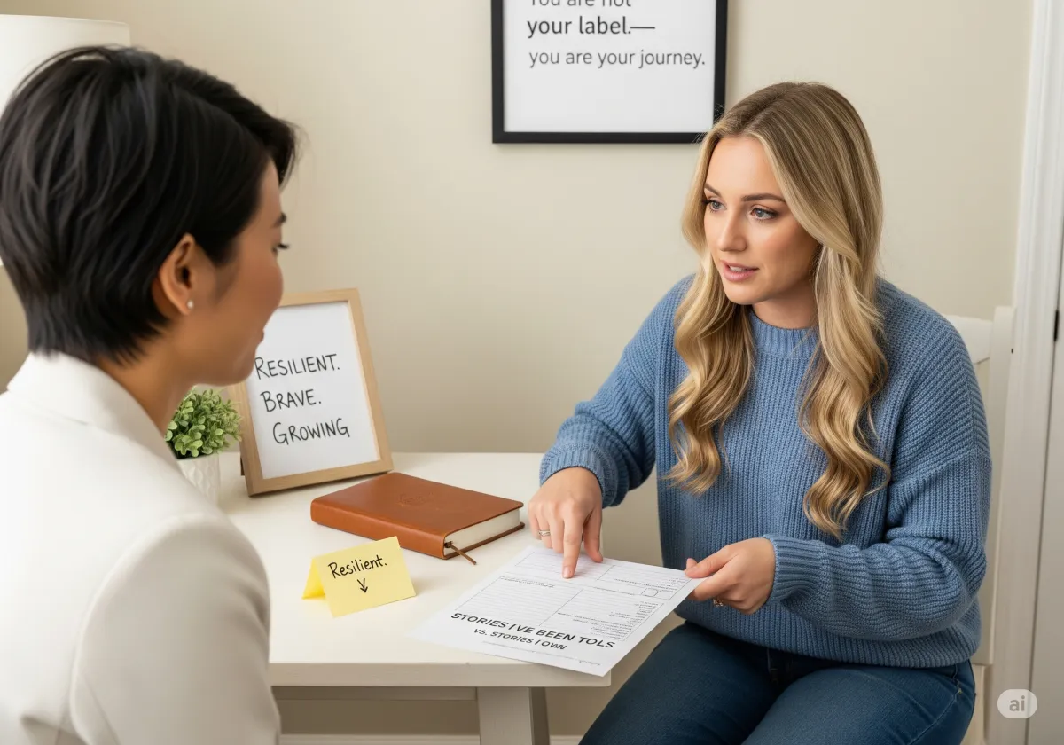 A supportive ACT therapy moment at Cornerstone Wellness Center in Medina, OH, depicting a therapist and client during a transformative breakthrough in a caring setting.