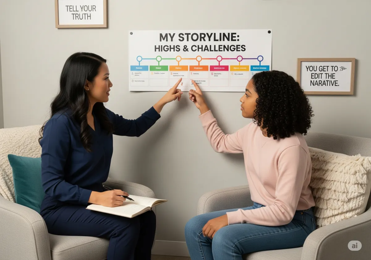 Acceptance and Commitment Therapy session at Cornerstone Wellness Center in Medina, OH, highlighting the supportive relationship between therapist and client in a nurturing environment.