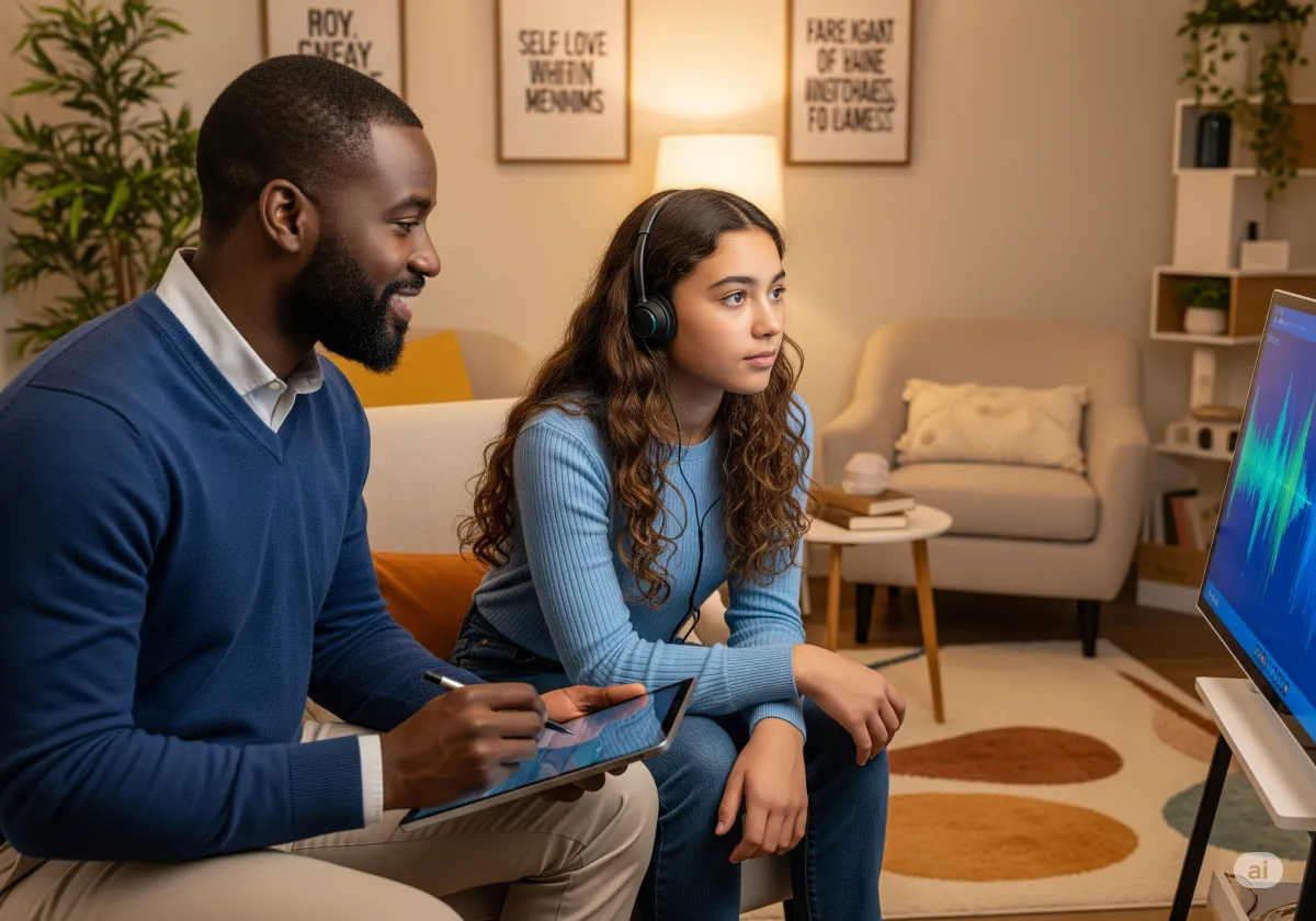 Acceptance and Commitment Therapy session at Cornerstone Wellness Center in Medina, OH, highlighting the supportive relationship between therapist and client in a nurturing environment.