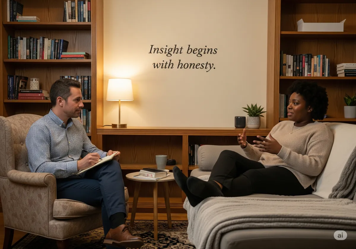 Acceptance and Commitment Therapy session at Cornerstone Wellness Center in Medina, OH, highlighting the supportive relationship between therapist and client in a nurturing environment.