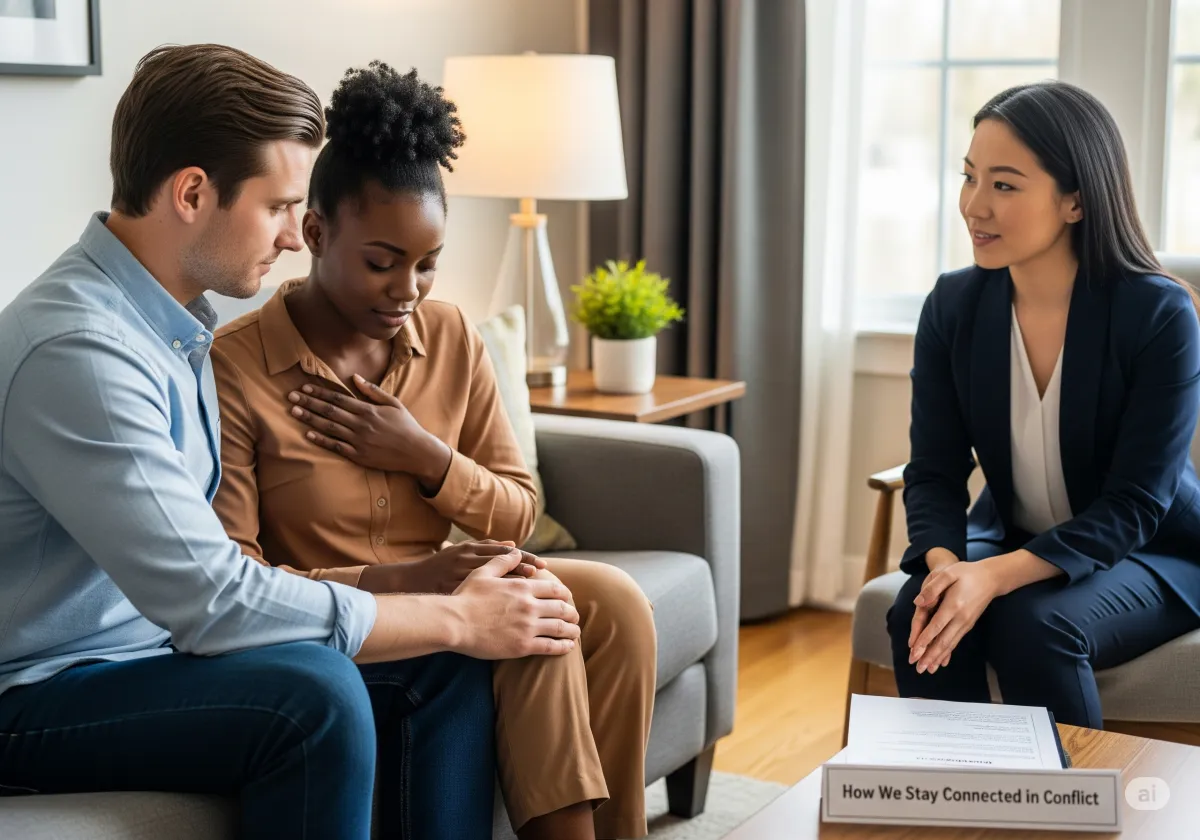 A supportive ACT therapy moment at Cornerstone Wellness Center in Medina, OH, depicting a therapist and client during a transformative breakthrough in a caring setting.