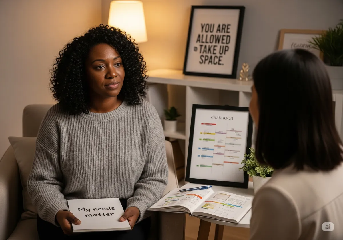 A supportive ACT therapy moment at Cornerstone Wellness Center in Medina, OH, depicting a therapist and client during a transformative breakthrough in a caring setting.