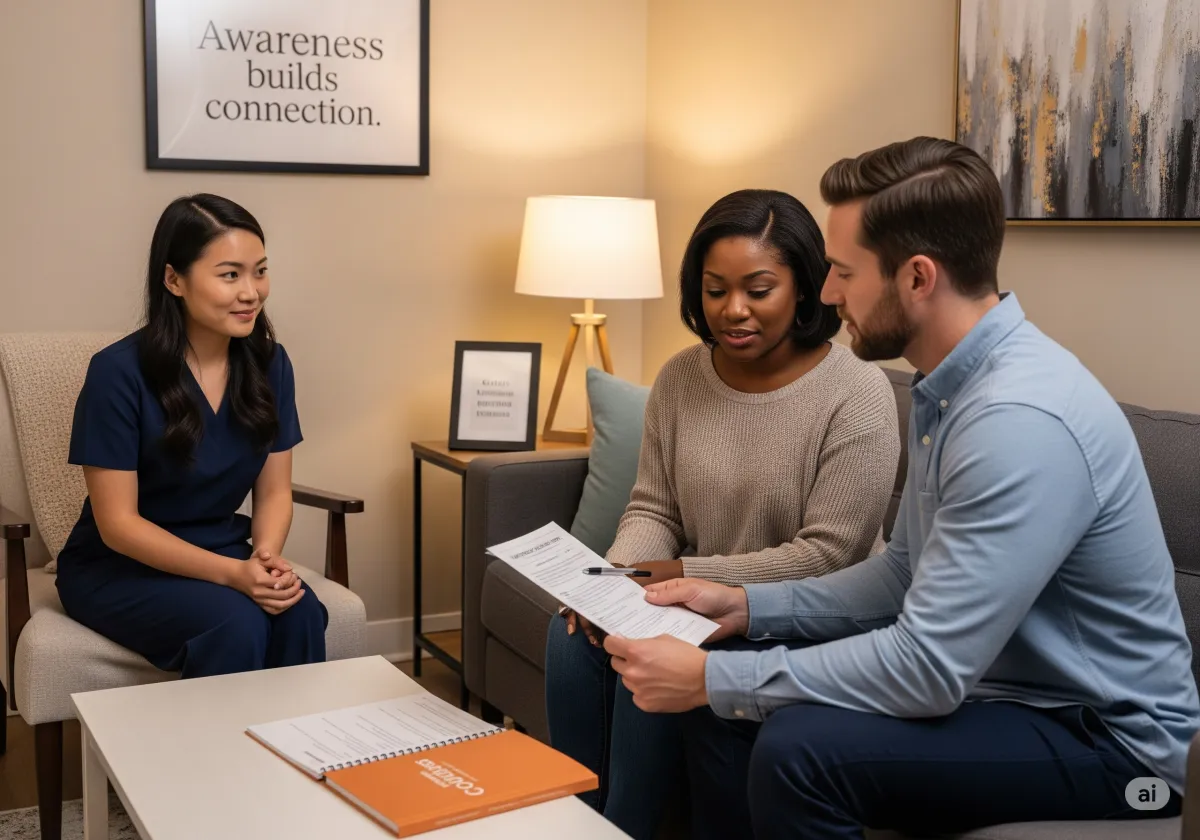 Acceptance and Commitment Therapy session at Cornerstone Wellness Center in Medina, OH, highlighting the supportive relationship between therapist and client in a nurturing environment.