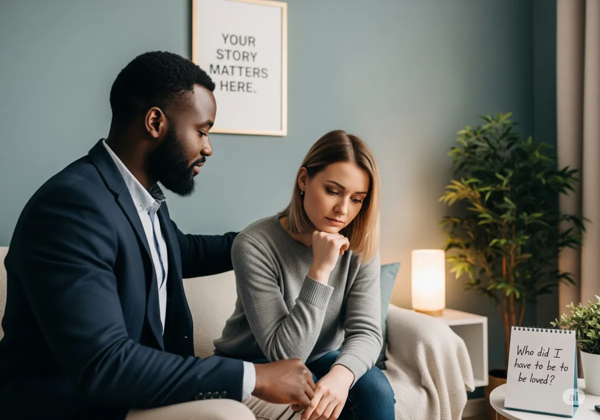 Acceptance and Commitment Therapy session at Cornerstone Wellness Center in Medina, OH, highlighting the supportive relationship between therapist and client in a nurturing environment.