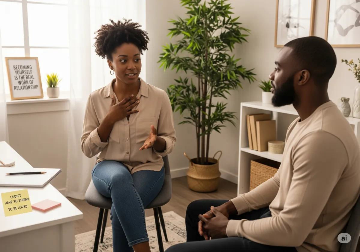 A supportive ACT therapy moment at Cornerstone Wellness Center in Medina, OH, depicting a therapist and client during a transformative breakthrough in a caring setting.