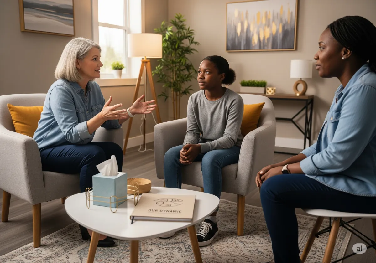 ACT therapy session at Cornerstone Wellness Center in Medina, OH, with therapist Christine Zeh and a middle-aged Asian American female client in a welcoming environment.