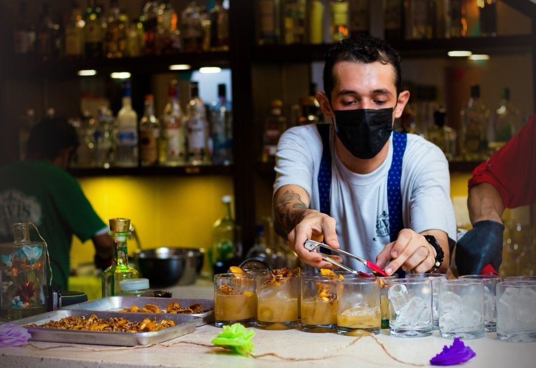 Margaritas being poured at Isla Mujeres bar
