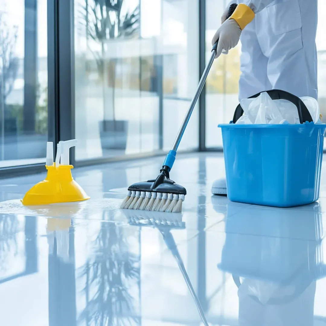 a person mopping the floor 