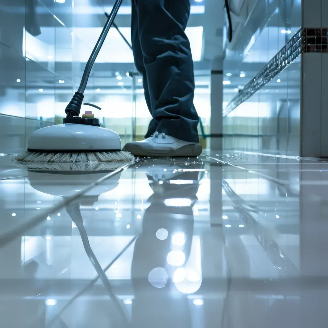 a person mopping the floor 